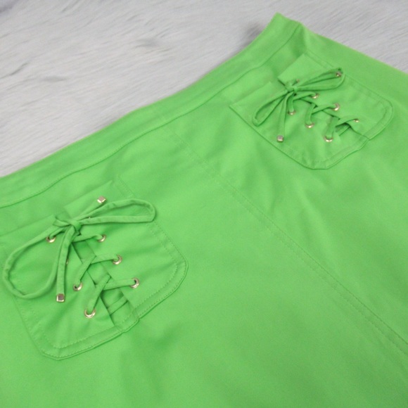 ESCADA Neon Green Straight Pencil Skirt Lac-Up Pockets Women’s Size 40 US M - Picture 8 of 14